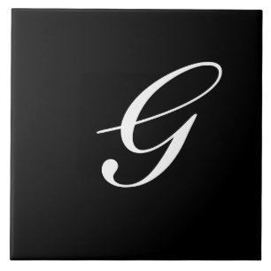 G Monogram Initial White on Black Tile