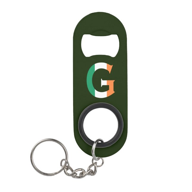 G Monogram overlaid on Irish Flag bocnt Keychain Bottle Opener (Front)
