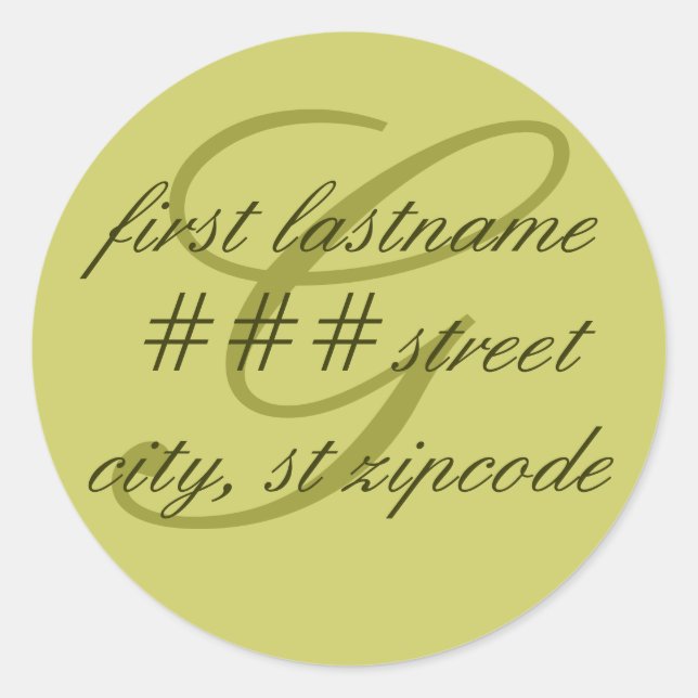 "G" monogram return address label - personalize (Front)