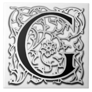 G Monogram "Silver Besque" Ceramic Tile