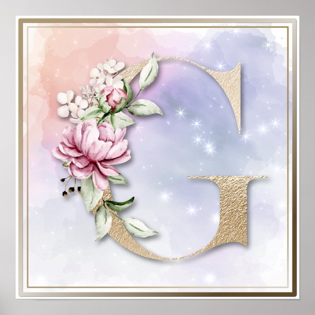 G Monogramme Bourgogne Poster Floral (Devant)