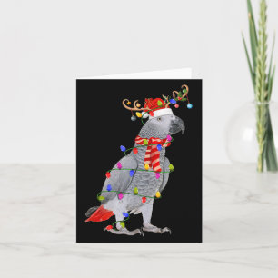 G Parrot Bird Christmas Lights Reindeer Santa Hat Card