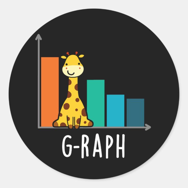 G-raph Funny Giraffe Graph Pun Dark BG Classic Round Sticker (Front)