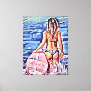 G-STRING BIKINI SURFER GIRL  CANVAS ART PRINT