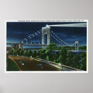 G. Washington Bridge, Hudson at Night Poster