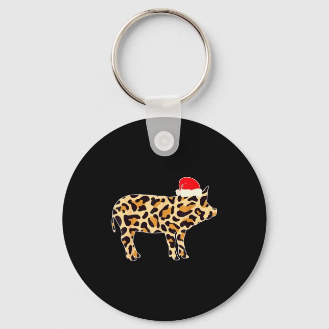 G With Santa Hat Family Matching Christmas Leopard Keychain (Front)
