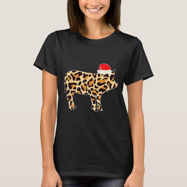 G With Santa Hat Family Matching Christmas Leopard T-Shirt (Front)