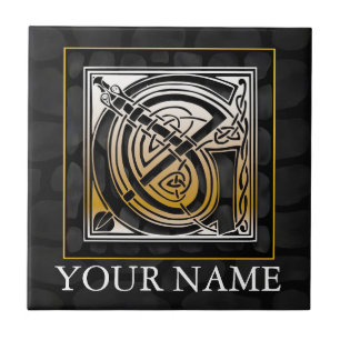G "Your Name" Celtic Black Stone Monogram Tile