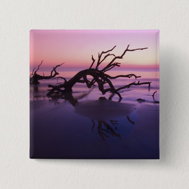 GA Jekyll Island, Tree graveyard on  beach at 2 Inch Square Button (Front)