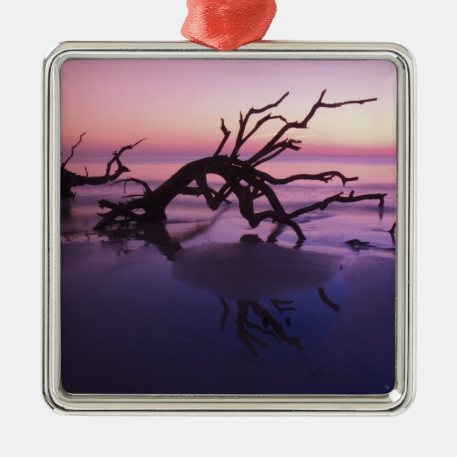 GA Jekyll Island, Tree graveyard on  beach at Metal Ornament (Front)