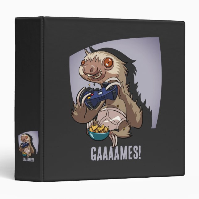 Gaaaames! Funny Sloth Computer Gamer Video Games Binder (Front/Spine)