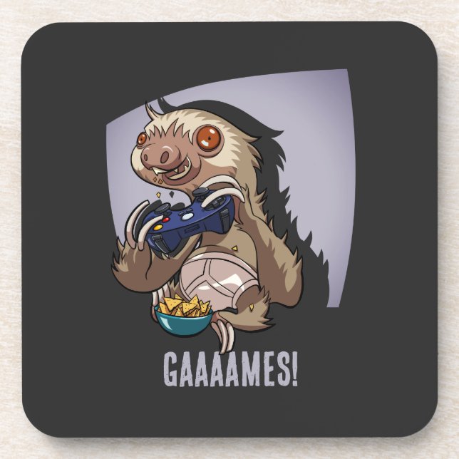 Gaaaames! Funny Sloth Computer Gamer Video Games Coaster (Front)