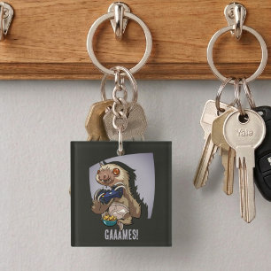 Gaaames! Funny Cartoon Sloth Playing Video Games Keychain