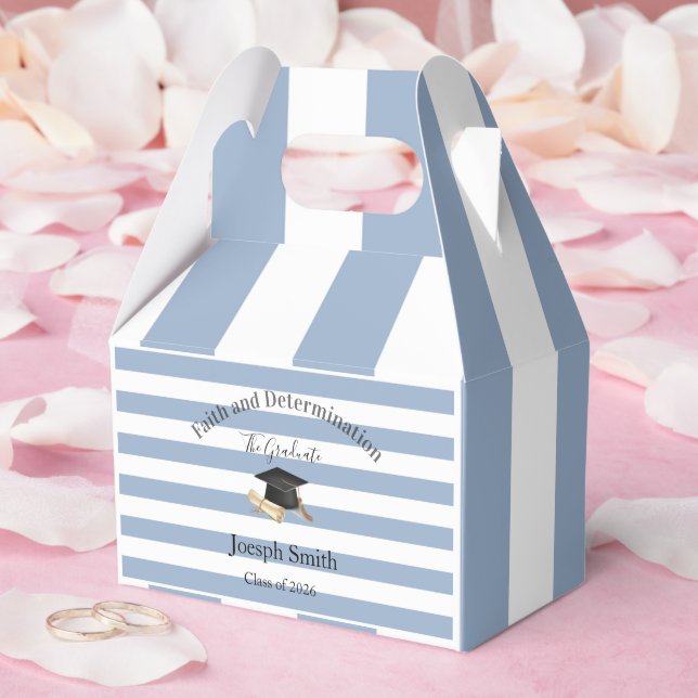 Gable Favor Box Blue Stripe Graduate 2026 (Wedding)