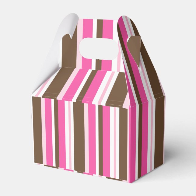 Gable Favor Box Brown & Pink Stripe (Front Side)