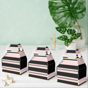 Gable Favour Box Stripe Pink & White Gold Black