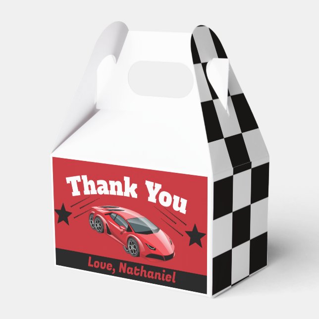 Gable Red Sports Race Car Themed Birthday Favor Box (Front Side)