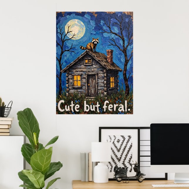 Gabled Guardian: Raccoon on the Rooftop Poster (Home Office)