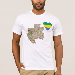 Gabon Flag Heart and Map T-Shirt