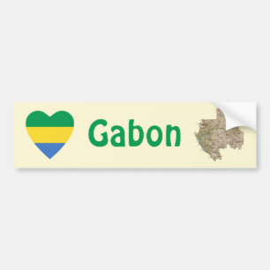 Gabon Flag Heart + Map Bumper Sticker