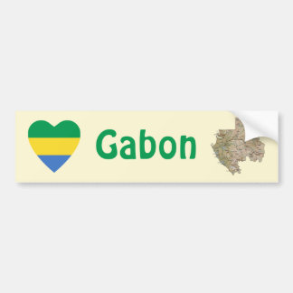 Gabon Flag Heart + Map Bumper Sticker