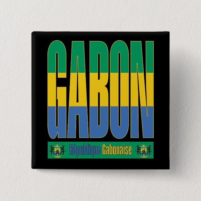 Gabon Flag Text Design 2 Inch Square Button (Front)