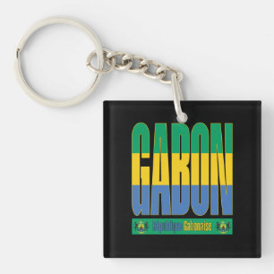 Gabon Flag Text Design Keychain