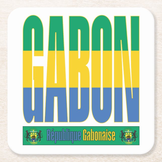 Gabon Flag Text Design Square Paper Coaster (Front)