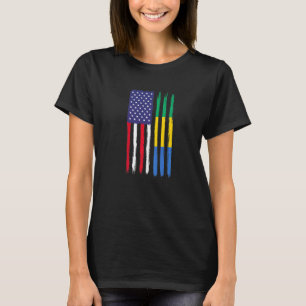 Gabonese Roots Half American Flag Patriotic Gabone T-Shirt