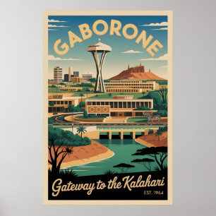 Gaborone Botswana Retro Travel Poster Art
