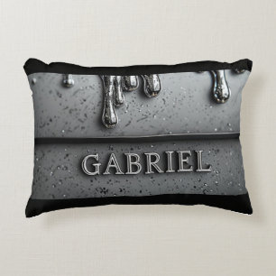 Gabriel Chrome Nameplate With Liquid Metal Drips Accent Pillow