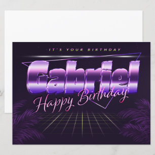 Gabriel Nom Prénom lila retro Carte Anniversaire