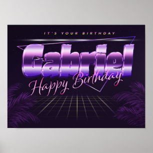 Gabriel Nom Vorname lila retro Poster Geburtstag