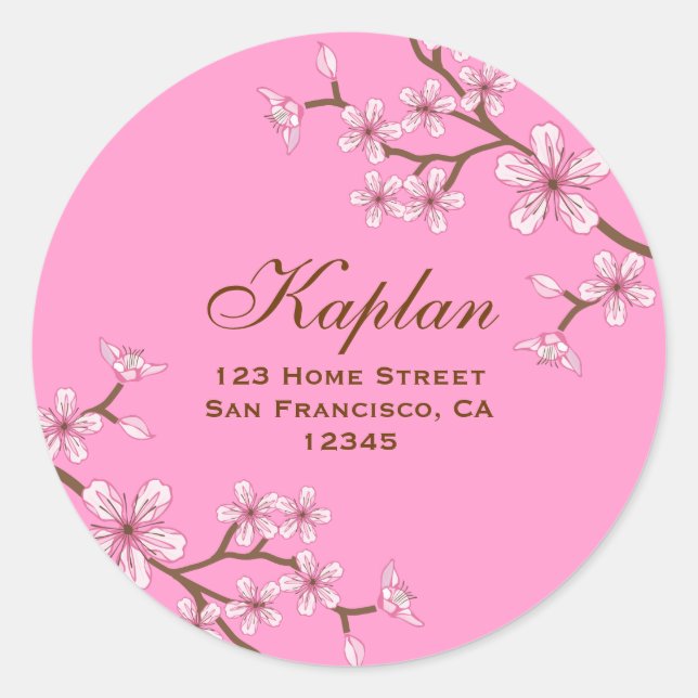 Gabriella 3" Pink Blossoms Round Address Label (Front)
