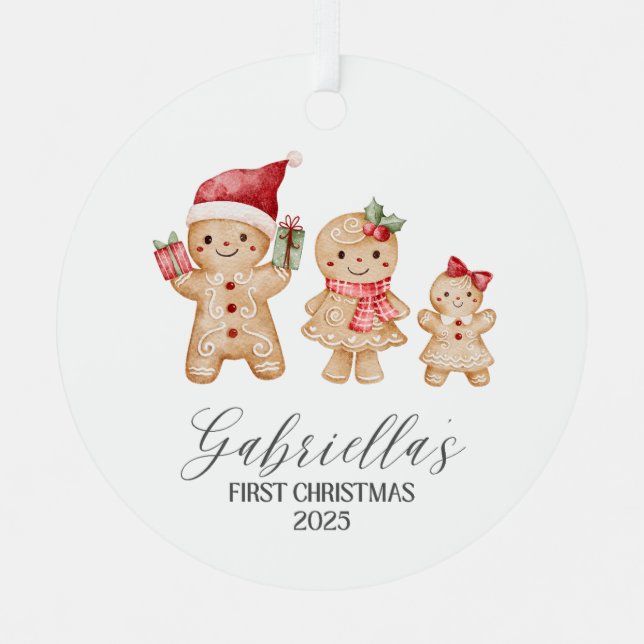 Gabriella Personalized Baby's First Christmas Metal Ornament (Front)