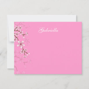 Gabriella Pink Blossoms Bat Mitzvah Thank You Card