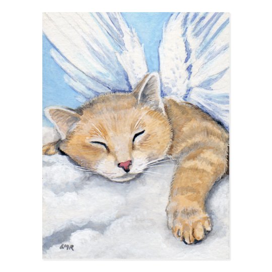 Gabrielle, Angel Cat in Clouds Painting Postcard