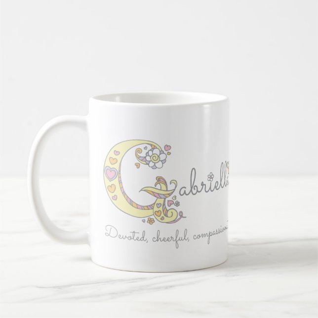 Gabrielle letter G name meaning monogram mug (Left)