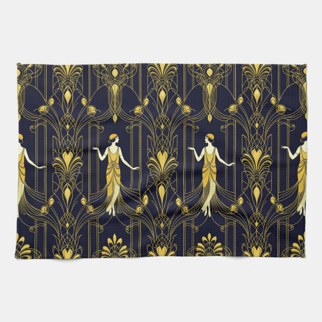 Gabsy gold and black decorative pattern kitchen towel (Horizontal)