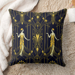 Gabsy gold and black decorative pattern throw pillow