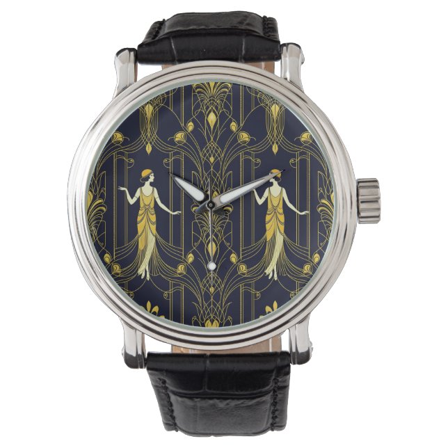Gabsy gold and black decorative pattern watch (Front)
