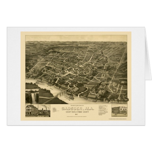Gadsden, carte panoramique d'AL - 1887 (Devant horizontal)