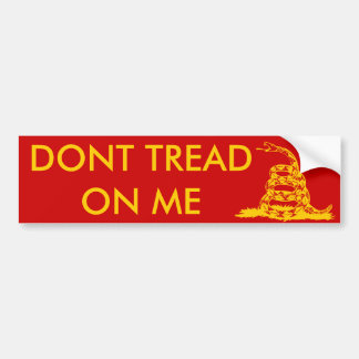 Gadsden_flag 11in Bumper2 Yellow on Red Bumper Sticker