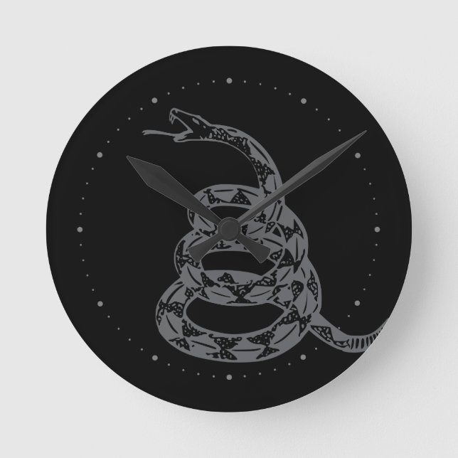 Gadsden Flag Don't Tread on Me Grey Round Clock (Front)