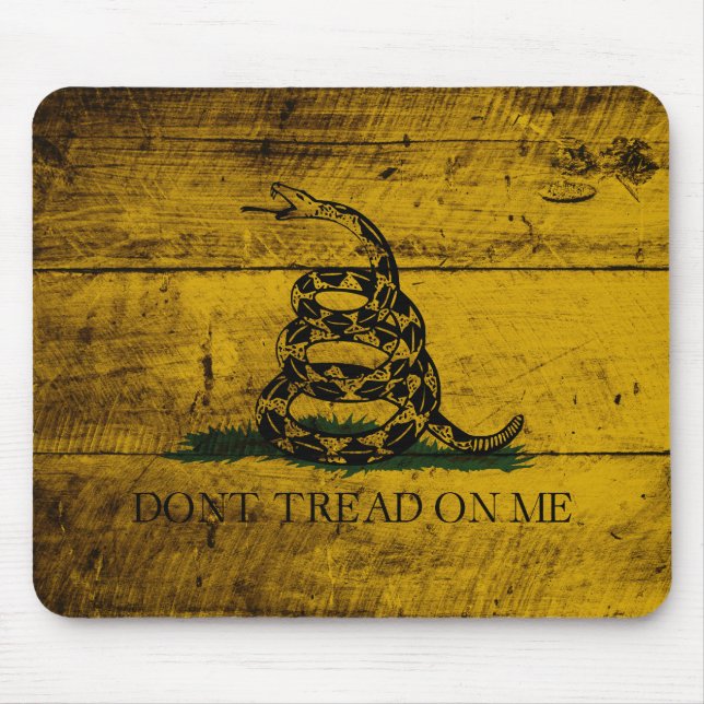 Gadsden Flag on Old Wood Grain Mouse Pad (Front)