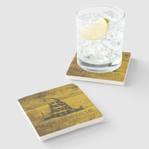 Gadsden Flag on Old Wood Grain Stone Coaster