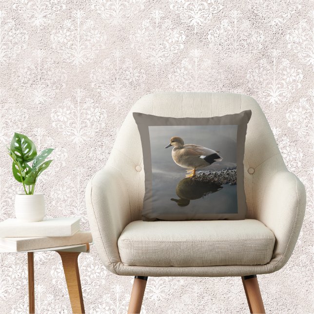 Gadwell Duck Taupe Square Throw Pillow (Creator Uploaded)