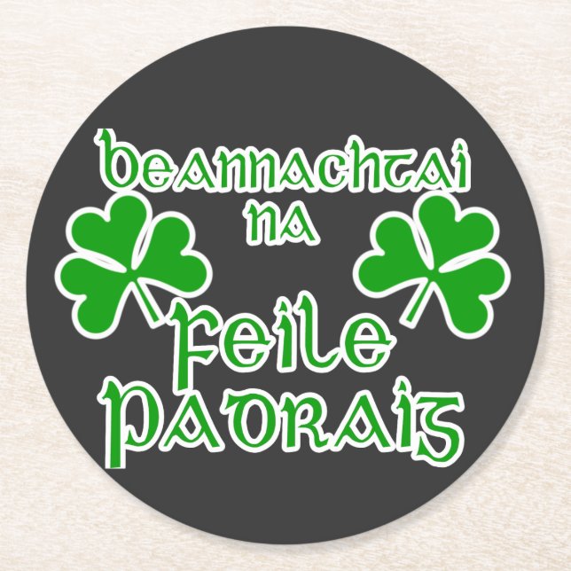 Gaelic St. Patrick's Day  Round Paper Coaster (Front)