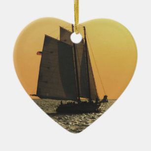 Gaff Rigged Sailboat sunset Ceramic Ornament