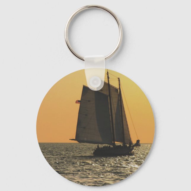 Gaff Rigged Sailboat sunset Keychain (Front)